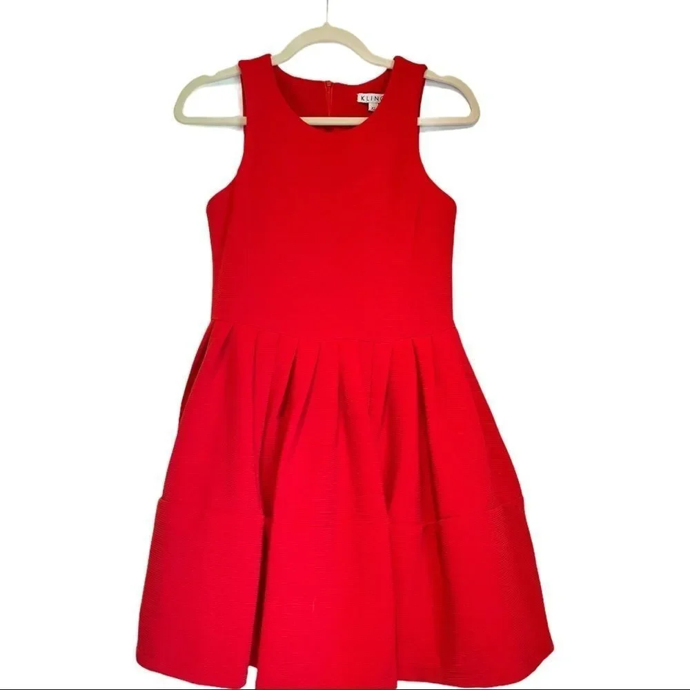 NWT Kling Brand Red Dress skater style Flattering fit womens dress size XS 0-2 - Picture 8 of 14